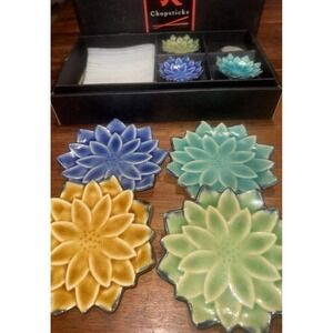 Andrea by Sadek Chopsticks Sculpted Lotus Flower Sushi Set Earthenware‎